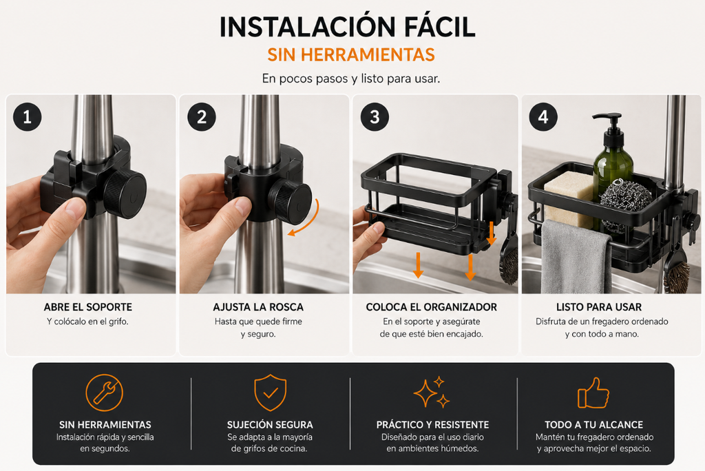 Organizador para Grifo de Cocina HOMYRA | Aluminio Premium Ajustable