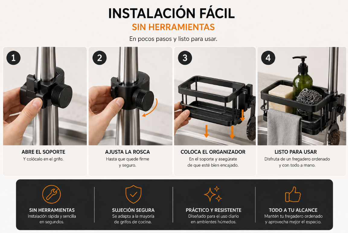 Organizador para Grifo de Cocina HOMYRA | Aluminio Premium Ajustable
