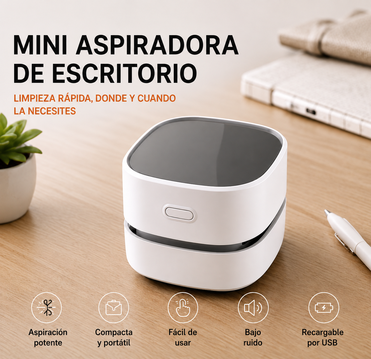 Mini Aspiradora de Escritorio HOMYRA | Recargable USB para Teclado, Oficina y Hogar